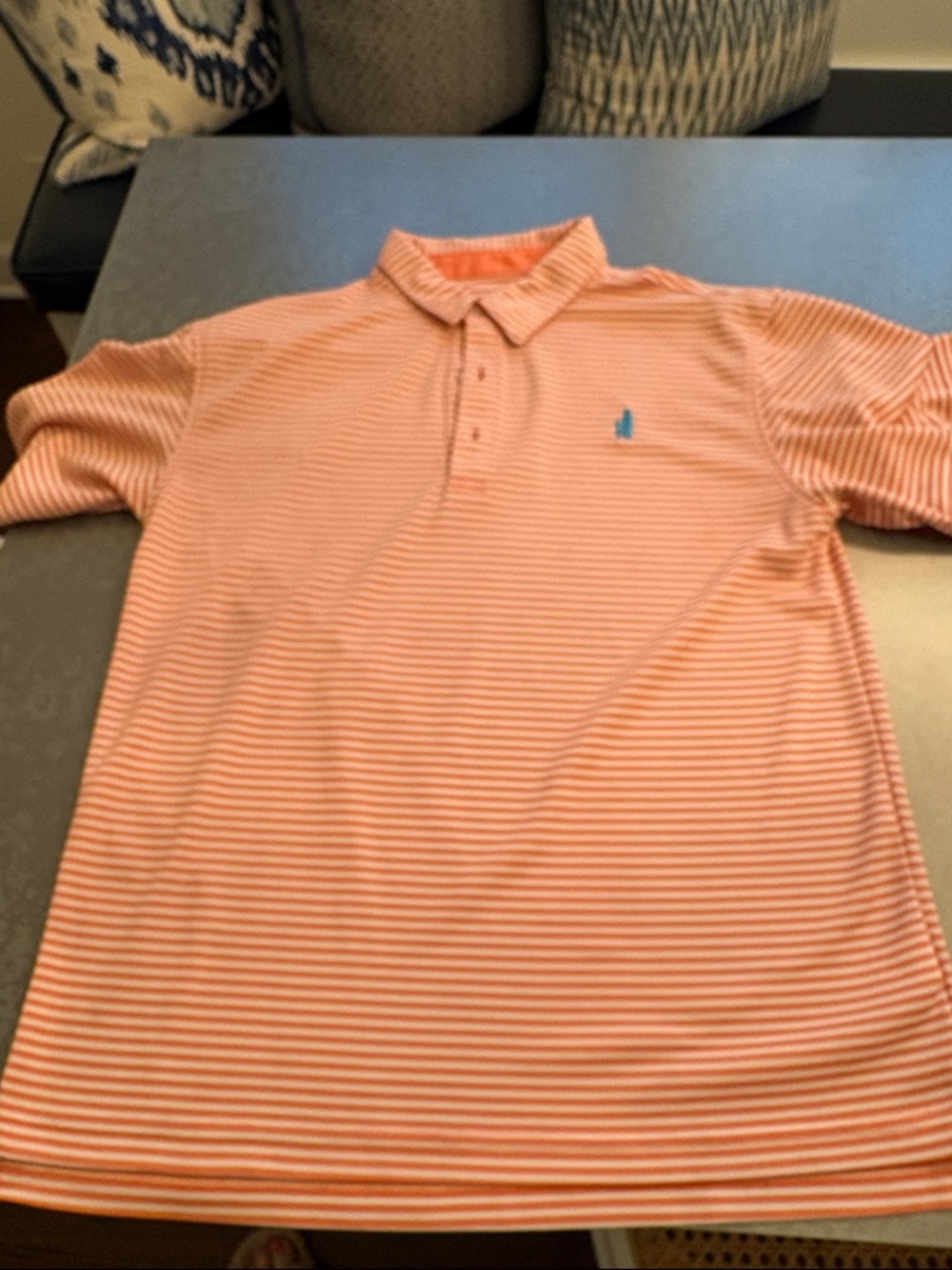 johnnie-O Coral and White Striped Polo